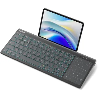 Inateck Tablet Tastatur, 2-IN-1 Ziffernblock&TouchpadVersteckter Ständer, 3 BT-Kanäle, 7-Farben Hintergrundbeleuchtung,Kompatibel mit iPadOS/Samsung/Android/Windows