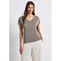 STREET ONE T-Shirt STREET ONE, Damen, Gr. 36, beige (schwarz tumbled beige), Stoff, 75% Modal, 25% Polyester, unifarben, normal normal, V-Ausschnitt, abgesteppt, Shirts T-Shirt, Feel Good Fit