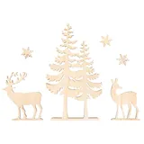 Rayher Holzbausatz Holzmotive Baum und Hirsch beige