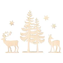 Rayher Holzbausatz Holzmotive Baum und Hirsch beige