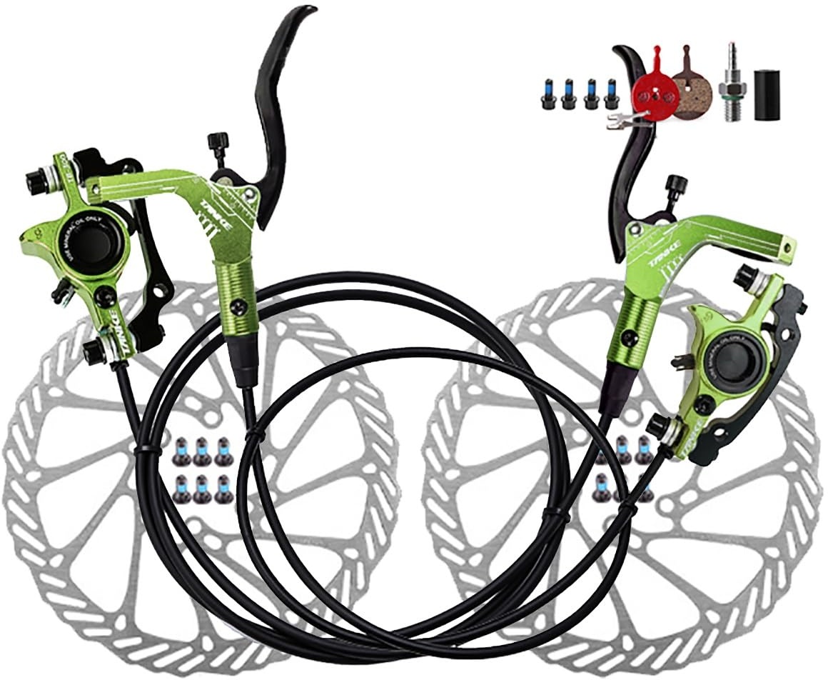 Fahrrad Hydraulische Scheibenbremse Set 2 Kolben Mountainbike Bremssattel Mit 160mm Rotoren 800mm Links Vorne 1400mm Rechts Hinten Bremsensatz (Color : Green)