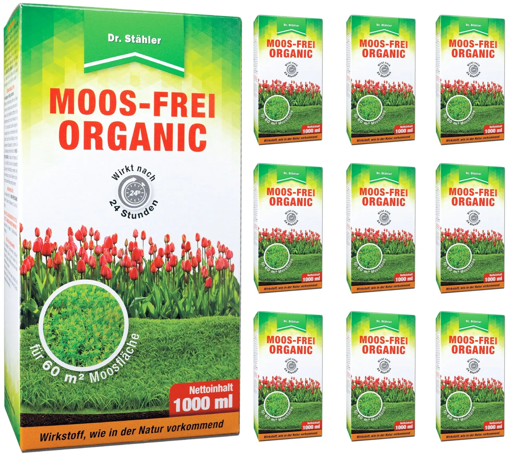 Silberkraft Moos-Frei Organic: Hochwirksamer Moosentferner für einen grünen, perfekten Rasen 10x1000 ml