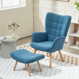 Homcom Ohrensessel mit Hocker Cord 72 x 95 x 70 cm Blau