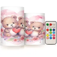 Flackernde flammenlose Kerzen Bären verliebt Rosen LED Kerzen mit Fernbedienung Timer 2er Set Batteriebetriebene Kerze Heimdekoration
