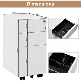Woltu Rollcontainer, Weiß, Metall, 3 Schubladen Rechteckig, 30x60x45 cm, Arbeitszimmer, Container