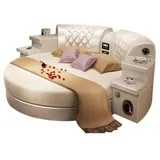 Xlmoebel Rundbett Rund Multifunktion Polster Led Regal Kingsize Kunstleder (1-tlg., Rundbett), Made in Europa beige