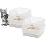 Iris Ohyama Katzenklo offen, bis 7 kg, 2er-Satz, Weiß, ohne Deckel, Katzentoilette, hoher abnehmbarer Rand, Für große Katzen, Kätzchen, Toilet, xxl Toilette, BPA-frei, Cat Litter Box, CLH-12