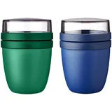 Mepal | Lunchpot Ellipse Mixed | Vivid Green + Vivid Blue | Müslibecher to go | Unterteilung für Joghurt & Müsli | 500 ml + 200 ml | Geeignet für