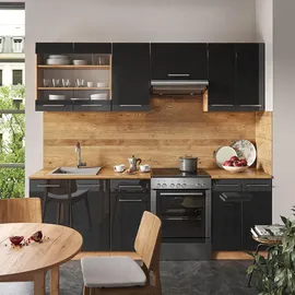 Vicco Küchenzeile Fame-Line 240 cm Anthrazit Hochglanz/Goldkraft Eiche
