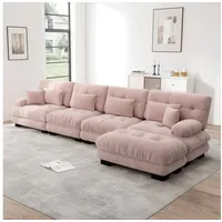 STILVORA Schlafsofa 4-Sitzer-Sofa mit Fußhocker Modulare Sofa mit Dekokisse für Wohnzimmer rosa