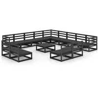 vidaXL 14-tlg. Garten-Lounge-Set Schwarz Massivholz Kiefer