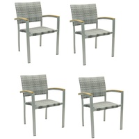 4x KONWAY® BORNEO Stapelsessel Granit Premium Polyrattan Garten Sessel Stuhl Set