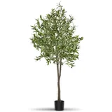 Tectake tectake® Künstlicher Olivenbaum Oleand verschiedene Größen mit viel Volumen, stabiler Kunststoff-Blumentopf