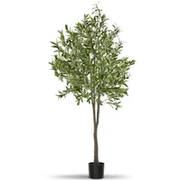 Tectake tectake® Künstlicher Olivenbaum Oleand verschiedene Größen mit viel Volumen, stabiler Kunststoff-Blumentopf