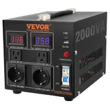 Vevor 2000W Spannungswandler Transformator AC 110V⇋220V Transformer Wandler 2x US NEMA 5-15R 3-polige/2x standardmäßige europäische Shucko-Ausgangssteckdosen, 1x 5V-USB-Anschluss, 1x Typ-C-Buchse