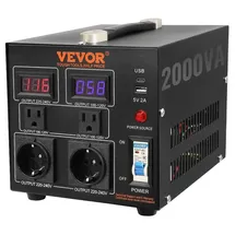 Vevor 2000W Spannungswandler Transformator AC 110V⇋220V Transformer Wandler 2x US NEMA 5-15R 3-polige/2x standardmäßige europäische Shucko-Ausgangssteckdosen, 1x 5V-USB-Anschluss, 1x Typ-C-Buchse