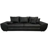 luma-home Big-Sofa 18010, mit Bettfunktion und Stauraum 275 cm breit, Wellenunterfederung, Mikrofaser Leder-Optik Vintage Schwarz schwarz