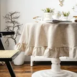 Französische einfache Rüschen-Tischdecke, Baumwoll-Leinen-Tischdecke, runder Teetisch, literarische Retro-Party-Dekoration