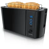 Arendo Toaster Edelstahl, Langschlitz, Display mit Restzeitanzeige, Krümelschublade, 2 lange Schlitze, für 4 Scheiben, 1500 W, Defrost Funktion, Wärmeisolierendes Gehäuse, mit Brötchenaufsatz schwarz