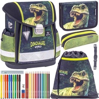 Belmil Schulranzen Set Classy Dinosaurier T-Rex 5-teilig - Schwarz