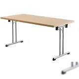 Hammerbacher Mehrzwecktisch buche rechteckig, Rundrohr chrom, 160,0 x 80,0 x 73,5 cm