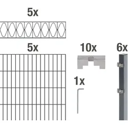 Doppelstabmattenzaun ALBERTS "Eleganz", grau (anthrazit), H:100cm, Stahl, Zaunelemente, anthrazit, Höhe: 100-160cm, Gesamtlänge: 10-20m, zum Einbetonieren