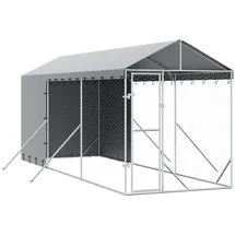 vidaXL Outdoor-Hundezwinger mit Dach 200 x 600 x 250 cm Stahl Silber