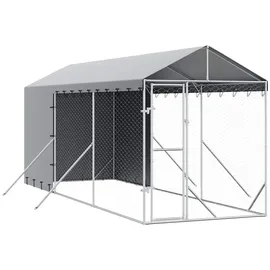 vidaXL Outdoor-Hundezwinger mit Dach 200 x 600 x 250 cm Stahl Silber