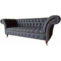 JVmoebel Chesterfield-Sofa, Chesterfield Sofa Dreisitzer Wohnzimmer Klassisch Design Textil Couch grau