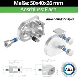 Glasklemme 50x40x26 mm AbZ für Anschluss Flach / Ø 33,7 mm / Ø 42,4 mm / Ø 48,3 ... - Flach - Nein | Ohne Sicherungsstift - für 3,0 mm Blech - ZAMAK | Zinkdruckguss