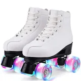Damen Klassische Retro Rollschuhe,Rollschuhe mit Vier Rollen in Doppelreihe,Classic Roller, Rollschuhe für Kinder,LED Rollschuhe, ideal für Anfänger, komfortable Roller-Skates (38, Weiß)