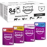 whiskas Adult 1+ Katzennassfutter Gemischte Auswahl in Gelee, 84 Portionsbeutel, 84x85g (1 Großpackung) – Hochwertiges Katzenfutter nass, für ausgewachsene Katzen