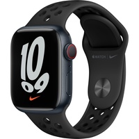 Apple Watch Series 7 Nike GPS + Cellular 41 mm Aluminiumgehäuse mitternacht, Nike Sportarmband anthrazit / schwarz