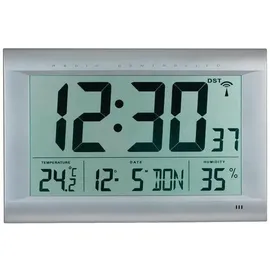 Peweta digitale Funkwanduhr DCF77 silber Kunststoff 41,0 x 27,0 cm