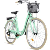 Bergsteiger Florenz 28 Zoll Damenfahrrad mit Korb, Beleuchtung & Schaltung, ab 160 cm, Damen Fahrrad mit 7 Gangschaltung, Retro Damenrad