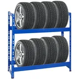 Proregal Reifenregal Tiger HxBxT 100x110x35cm 8 Reifen auf 2 Ebenen Blau Metall, Rechteckig, 110x100x35 cm, Freizeit, Heimwerken, Werkstatt, Schwerlastregale