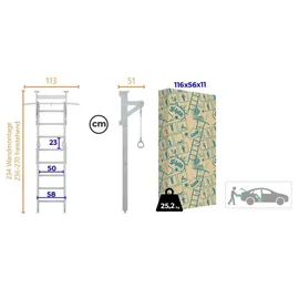 JEFlex ClimbMaxx Sprossenwand M6 aus Holz zur Verspannung zwischen Decke und Boden