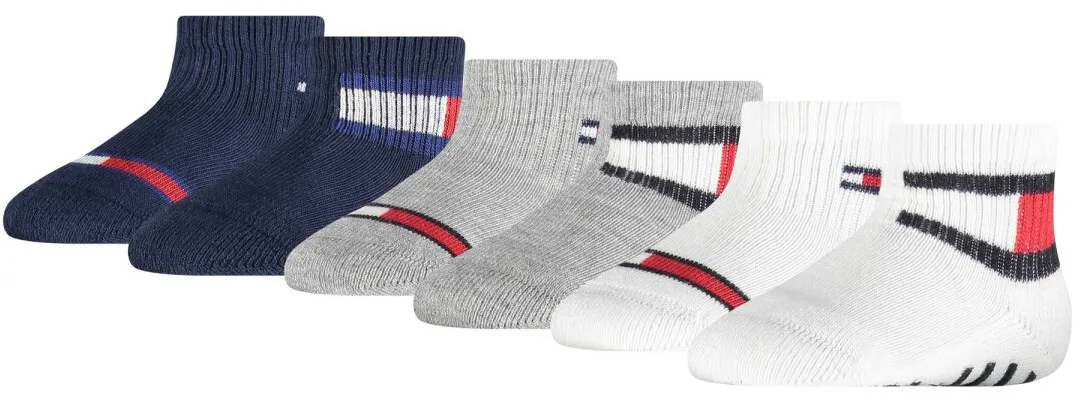 TOMMY HILFIGER Baby Unisex Socken, 6 Pack - FLAG SOCK ECOM, 3 Paar als Stoppersocken Weiß/Grau/Dunkelblau 15-18
