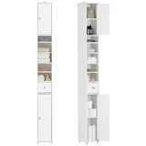 SoBuy BZR34-W Badezimmer Hochschrank mit 5 Fächern Badschrank Badregal mit 1 Schublade und Türen Weiß BHT ca: 20x180x20cm -