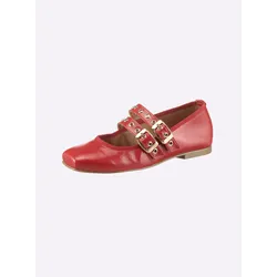 Ballerina HEINE, Damen, Gr. 37, rot, Leder, Glattleder, Lackleder, Lackleder, modisch, Schuhe
