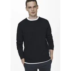 Rundhalspullover ONLY & SONS "WYLER LIFE CREW KNIT", Herren, Gr. XXL (58), blau (navy), Obermaterial: 78% Viskose, 22% Polyester, modisch, normal, Rundhals, Pullover