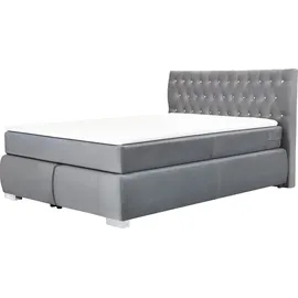 LEONIQUE Boxspringbett LEONIQUE "Rumba", grau (hellgrau), B:150cm L:213cm, Samtoptik (100% Polyester), Komplettbetten, Boxspringbett Seniorenbett Polsterbett, Taschenfederkern-Matratze in Härtegrad 3, in 4 Breiten, incl. Topper