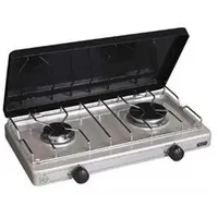 Eno - 2-flammiger Gaskocher Butan Und Propan, Silver, Mit Deckel