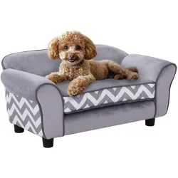 PawHut Hundesofa Holz, Schaumstoff, Samt, PVC, Kunststoff