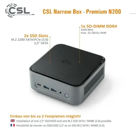 CSL Mini-PC Narrow Box Premium Intel N200 2023 4K Ultra HD 3,7 GHz 16 GB RAM 1000 GB SSD Intel UHD Graphics Windows 11 Home