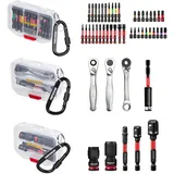 GEINXURN Bits Set & Mini Ratsche Set, inkl. Schrauber Magnetische Bits (Torx/PH/PZ/Hex), Stecknuss Adapter, Bit Adapter, Mini-Schraubenschlüssel and Bit Halter Alle in 3 Schachtel für Reparaturen