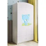Raumhirsch Furniture Kinderkleiderschrank mit Tiermotiven - Kleiderschrank für Kinder (Kinderzimmerschrank für Jungen & Mädchen, Mit Ablagefächern & Kleiderstange) neutrale Motive, langlebig, verschiedene Farben & Designs weiß