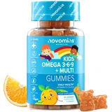 Omega 3 Kinder - 30 Gummibärchen - Vegan Alternative zu Fischöl & Algenöl - Omega 9 6 3 Vegan - Omega 3 für Kinder - mit Perillaöl, Vitamin D & E - 1 Monatsvorrat - Novomins