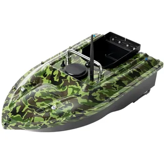 Eieblek Köderboot Futterboot, 500m GPS Angelköderboot mit großem Köderbehälter und LED-Licht, Automatisches Köderboot, 2KG Beladung, Nachtangeln, Camouflage