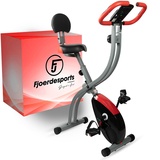 Fjoerdesports Senioren Heimtrainer, faltbarer Fahrradtrainer, Heimtrainer, Fitnessfahrrad LCD Trainingscomputer, klappbarer Hometrainer, inklusive Pulsmessung, 8 Widerstandsstufen (Schwarz-Rot)